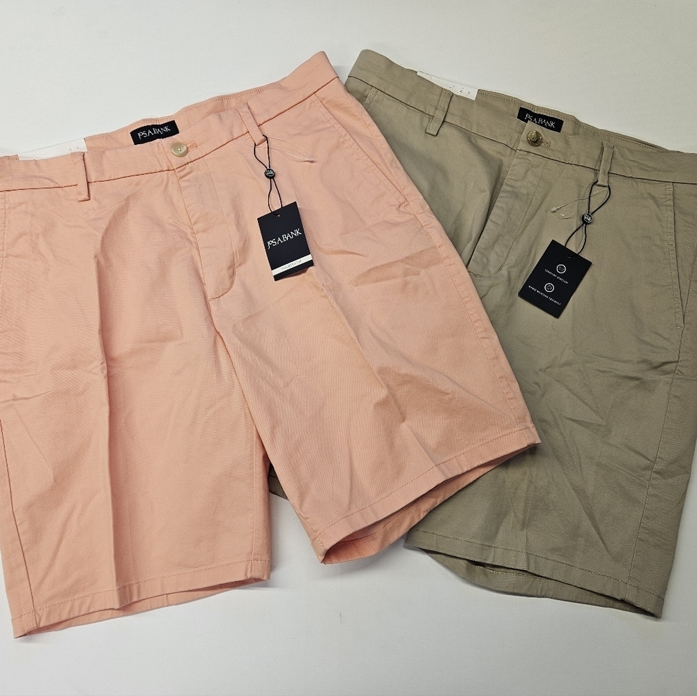 Lot Of 2 Pairs Jos A Bank Mens Shorts Size 34R Pleated Cotton Twill Shorts NWT